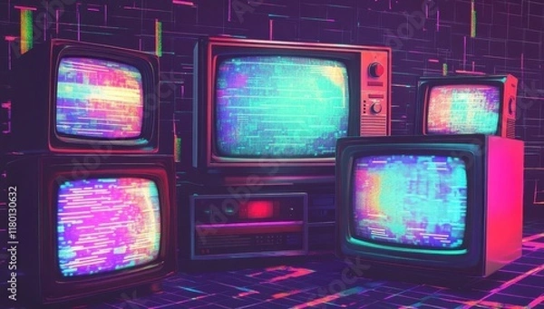 Obraz A pattern of colorful, pixelated static with no signal - a TV noise glitch effect	
