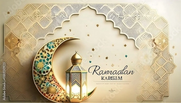 Fototapeta Elegant Ramadan Kareem Backgrounds with Islamic Lanterns and Crescent Moon Theme