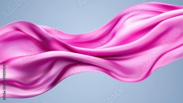 Fototapeta A pink satin fabric blowing in the wind on a blue background