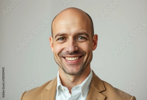 Fototapeta Portrait of a bald man with a warm and friendly smile