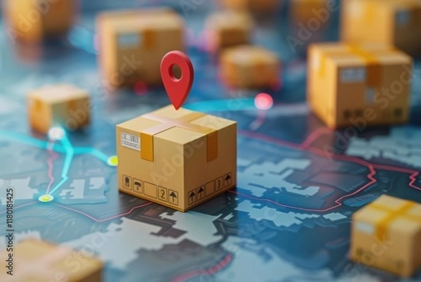 Fototapeta Express delivery with GPS tracking for parcels  blank space.