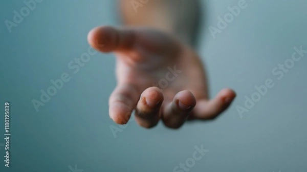 Fototapeta open hand reaching forward against a soft blurred background inviting gentle contact empathy tenderness concept of support healthcare community