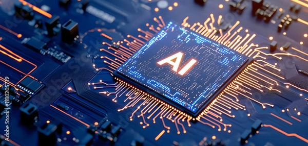 Obraz AI Microchip on Circuit Board – Advanced Technology and Innovation