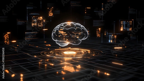 Obraz Glowing Neural Brain Network – Futuristic Visualization of Artificial Intelligence and Connectivity