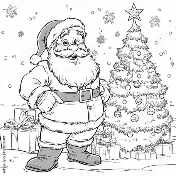 Fototapeta coloring santa with a Christmas tree