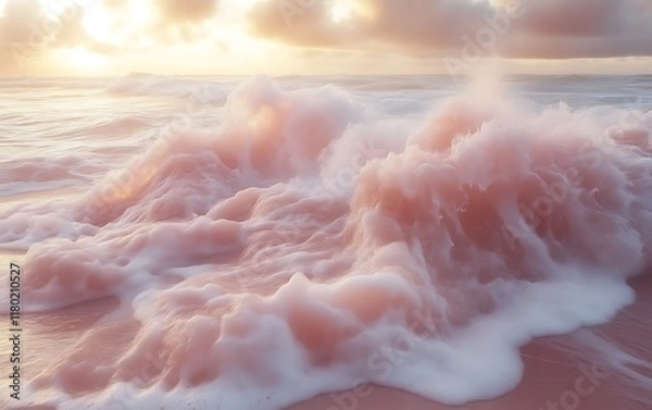 Obraz Pink sunrise waves on beach.