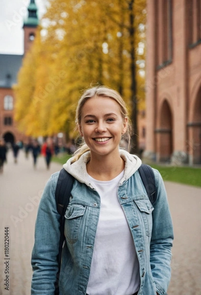 Obraz Attraktive junge Studentin auf Campus