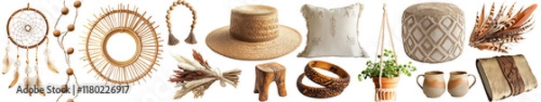 Fototapeta Boho Decor Collection: Natural Textures and Handmade Crafts for a Rustic Aesthetic