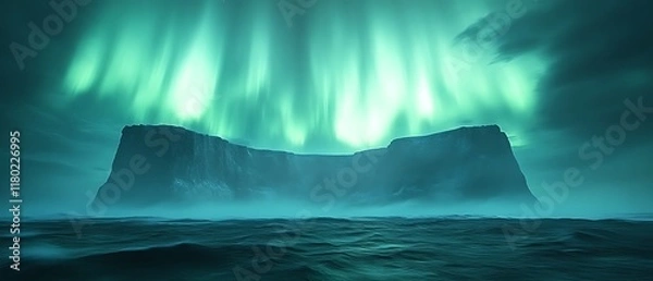 Obraz Mystical cliff under aurora borealis.
