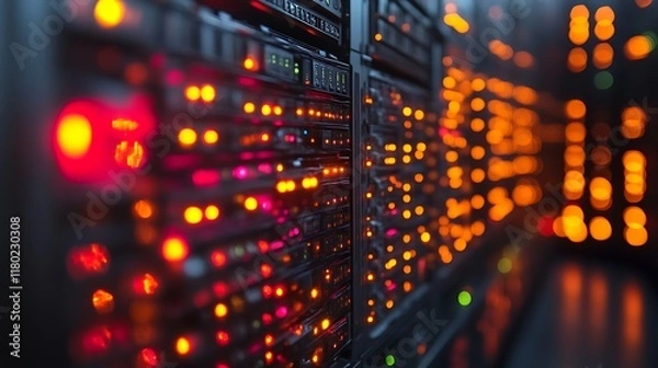 Obraz Illuminated server racks in a data center. (3)
