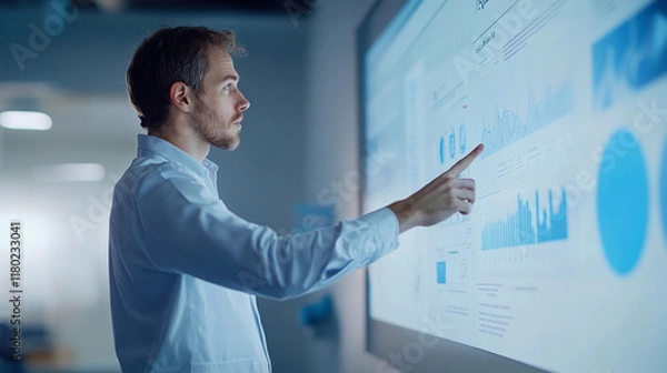 Obraz Teacher explains data analytics concepts in a modern classroom setting. Generative AI