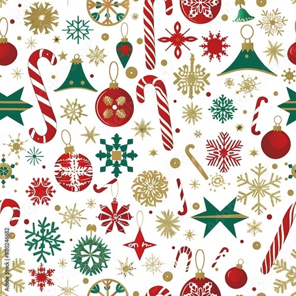 Fototapeta Festive Christmas Decorations Seamless Pattern Design