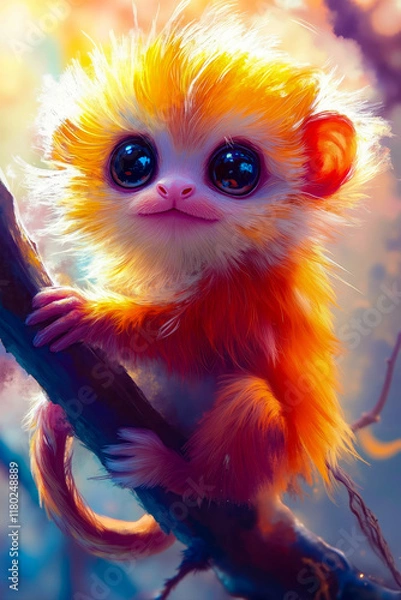 Obraz A small orange monkey sitting on a tree branch