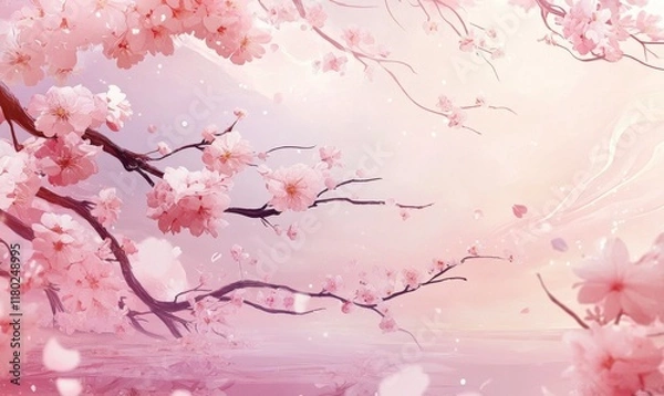 Fototapeta Beauty of pink soft flower on spring cherry tree branch
