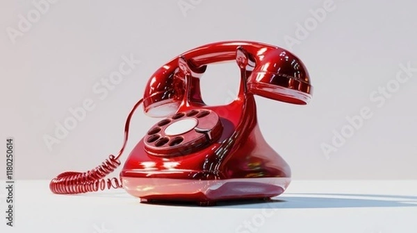 Fototapeta Red old phone receiver on white background. 3d illustration.