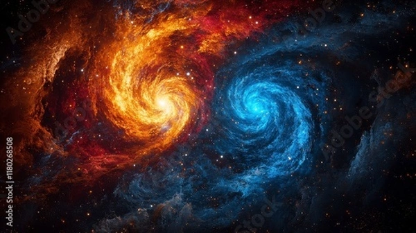 Fototapeta Galactic Whispers, a mesmerizing view of swirling nebulae and stars, evoking the infinite mystery of the universe in detailed minimalist design