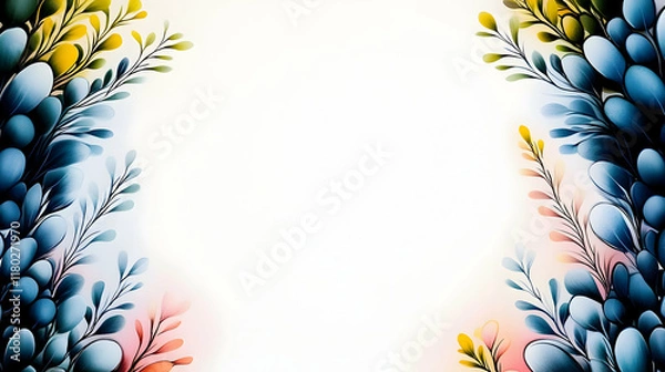 Obraz Colorful floral frame, white background, invitation design, website template.