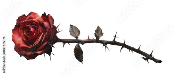 Obraz Elegant red rose with stem and thorns nature close-up view high fidelity detail isolated on transparent background png