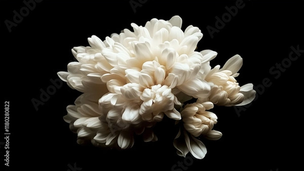 Fototapeta 黒い背景に映える白い菊の花束のシンプルな美しさ