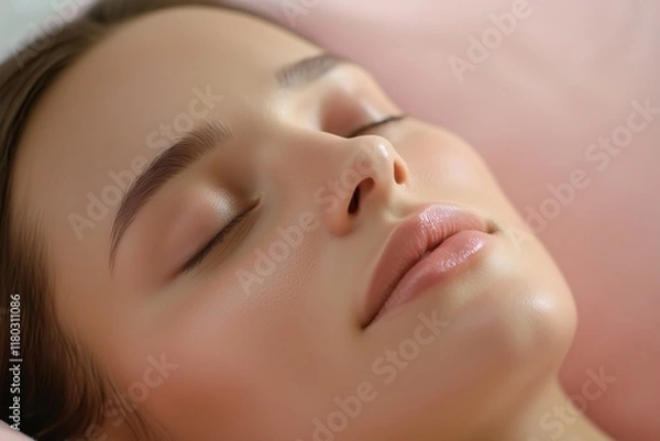 Fototapeta Very attractive woman, lying in bed, sleeping, resting and dreaming