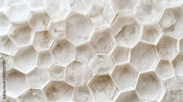 Fototapeta Panoramic Wall of Random shifted white honeycomb hexagon background wallpaper with copy space.Panoramic Wall of Random shifted white honeycomb hexagon background wallpaper with copy space.