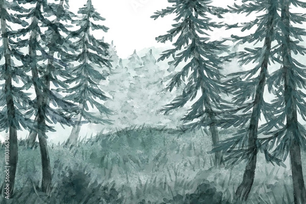 Obraz Watercolour forest landscape
