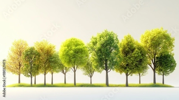Fototapeta Trees on grassy hill against bright backdrop.