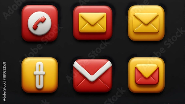 Fototapeta Colorful 3D contact icons on a dark background.