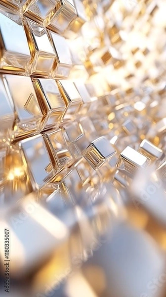 Fototapeta Modern Abstract Design with Silver and Gold Cubic Shapes on a Geometric Background