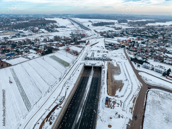 Fototapeta New highway s52 in Krakow, Poland with tunnel