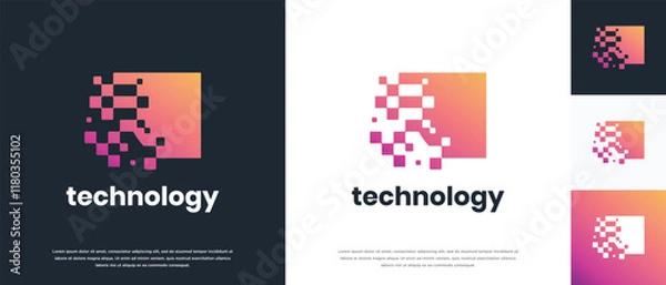 Fototapeta Box technology logo design. Box technology connection logo template. Technology logo symbol icon