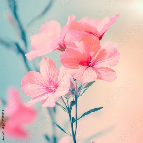 Fototapeta Close-up shot of pink flowers arranged in a vase, suitable for use on websites, social media or as a decorative image