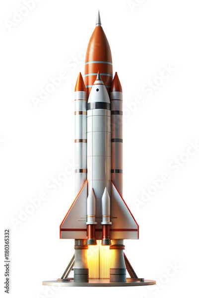 Fototapeta Rocket launching with flames and smoke in a clear background showcasing a modern design