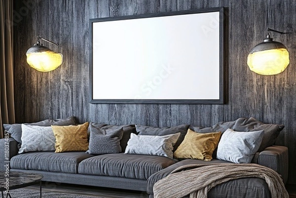 Fototapeta imple and Elegant Living Room with Large Blank Wall for Display