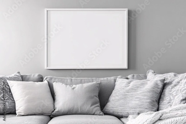 Obraz Simple Clean Living Room with Blank Frame on Minimalist Wall