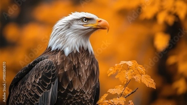 Obraz A majestic bald eagle perched on the top of a tree branch, looking out to its surroundings