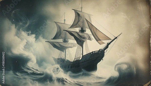Fototapeta sailing ghost ship in the ocean