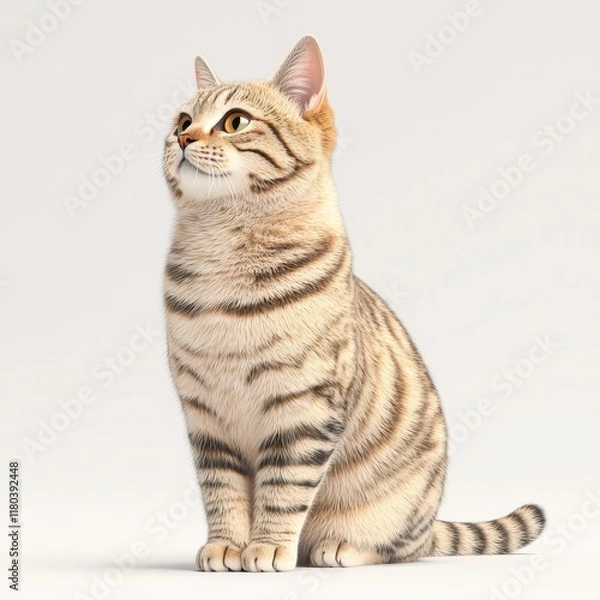 Fototapeta A majestic, striped Ocicat cat sits gracefully, showcasing its elegant posture and captivating gaze, perfect for pet lovers.
