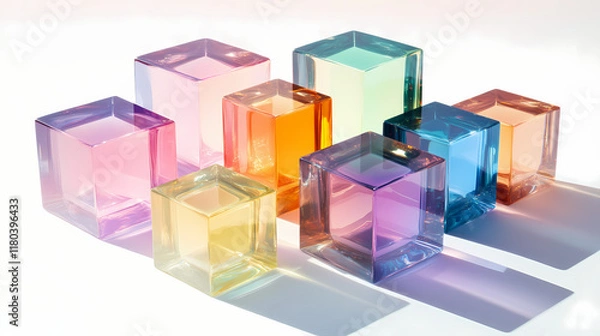 Fototapeta Abstract glass cubes arrangement creating 3d illusion - decorative art and design. Crystalpath. Illustration