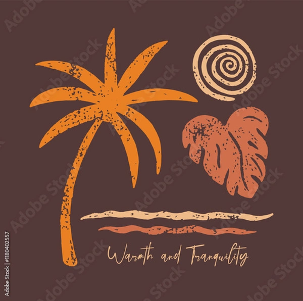 Obraz Composition art with silhouettes of coconut trees and tropical foliage. Editable design in a simple and uncluttered style.