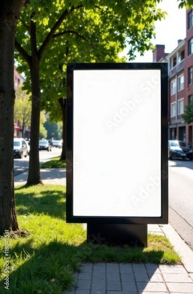 Fototapeta Urban street scene with blank digital billboard on a sunny day