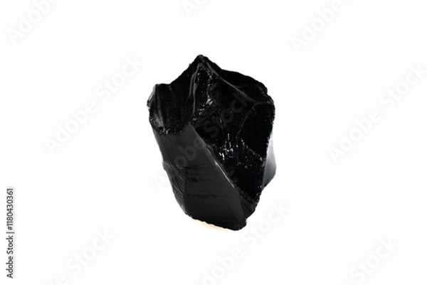 Fototapeta Stunning Natural Obsidian Gemstone with Glossy Black Surface and Sharp Edges