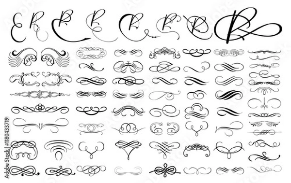 Fototapeta Elegant Ornaments & Monograms: A collection of diverse and sophisticated ornamental designs and monograms in a timeless, black-and-white palette, ideal for adding a touch of elegance to any project. 