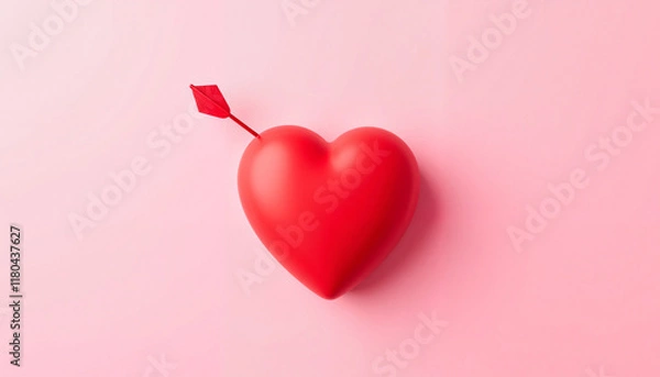 Fototapeta Red heart with arrow on pink background