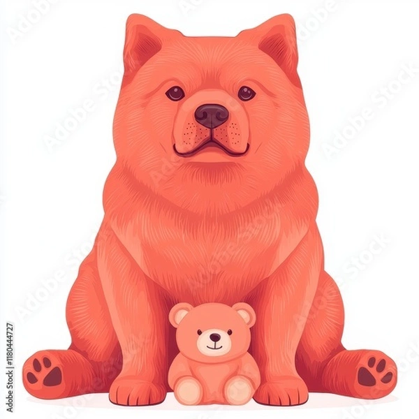 Fototapeta Adorable Cartoon Dog with Plush Toy in a Bright, Playful Style