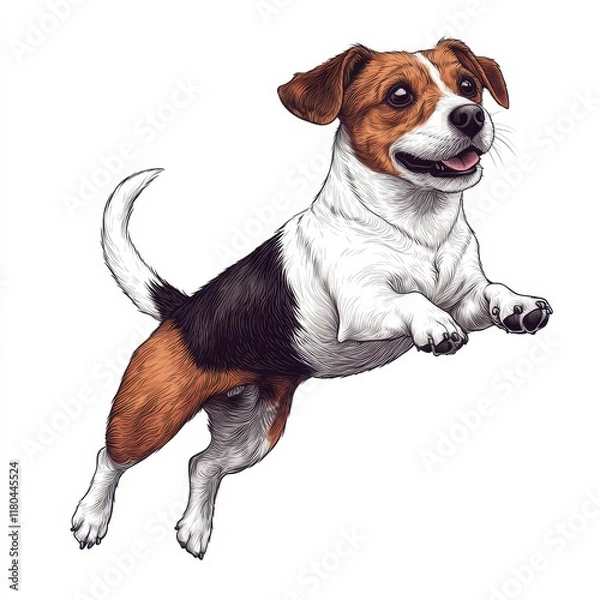 Fototapeta Playful dog jumping with joy in a vibrant cartoon style illustration