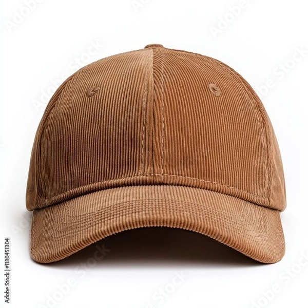 Fototapeta Brown Corduroy Baseball Cap with Curved Brim on White Background