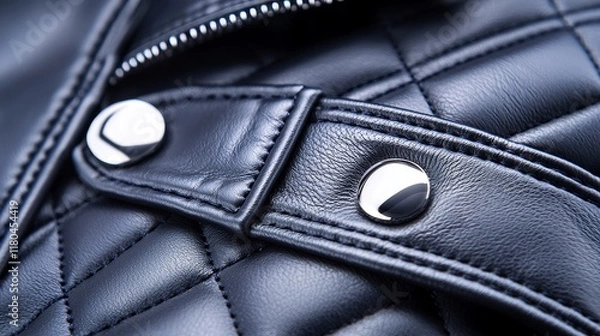 Fototapeta Sleek leather jacket with diamond-pattern quilted sleeves, rich black tones, rugged texture, strong and edgy aesthetic, close-up shot