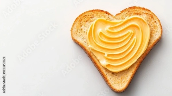 Fototapeta Spreading butter on toast, smooth and creamy texture, minimalist white background