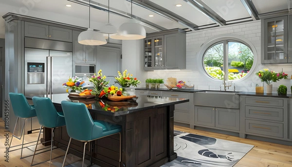 Obraz dining room with flowers mockup